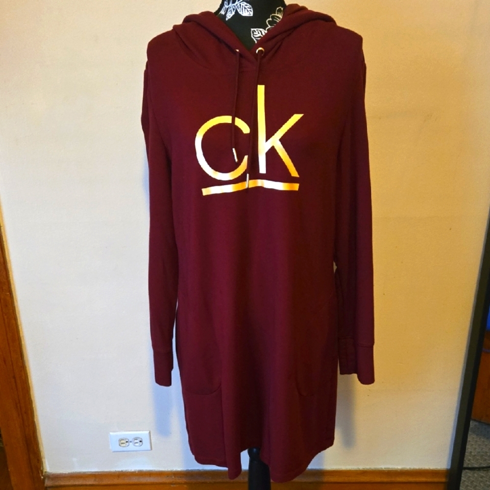 Calvin Klein Maroon Hoodie Dress with Logo